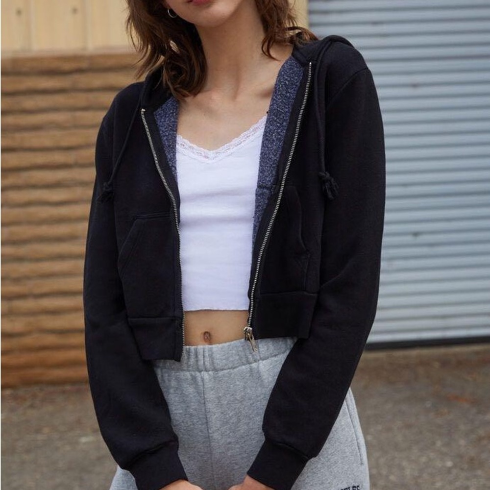 Brandy Melville Crystal Black Cropped Hoodie